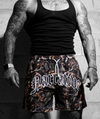 Narrative signature logo workout shorts in woodland camo for gym training performance