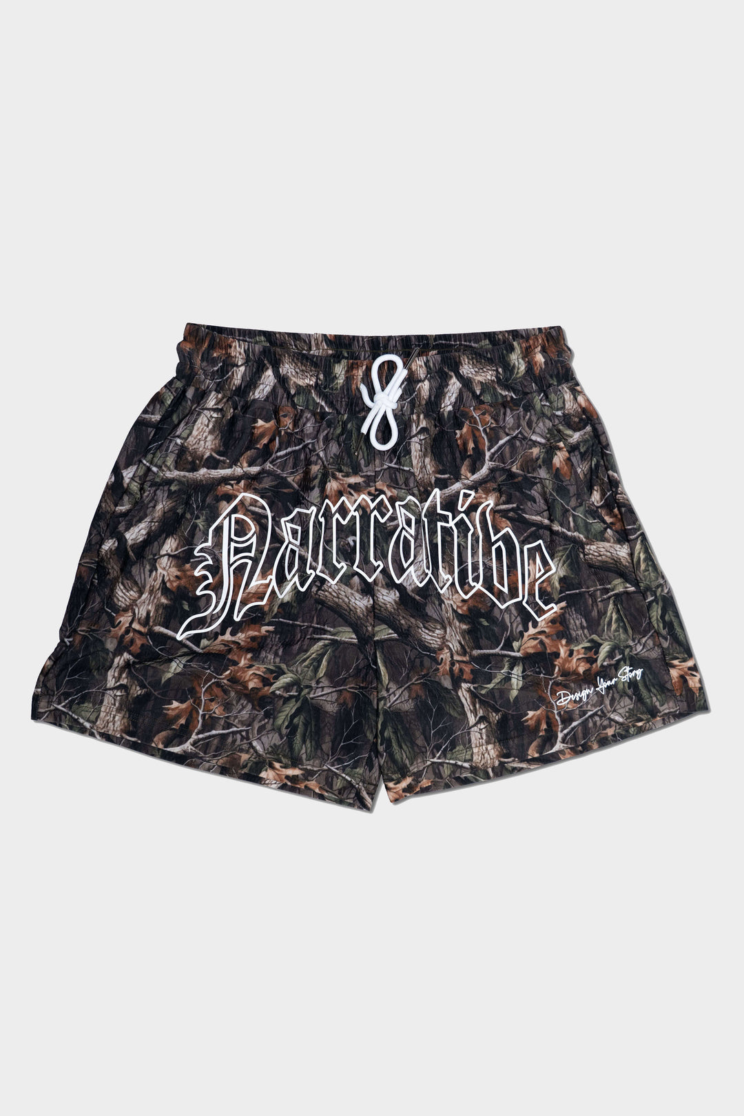 Signature Logo 5 inch inseam Shorts RealTree Camo, Front View 